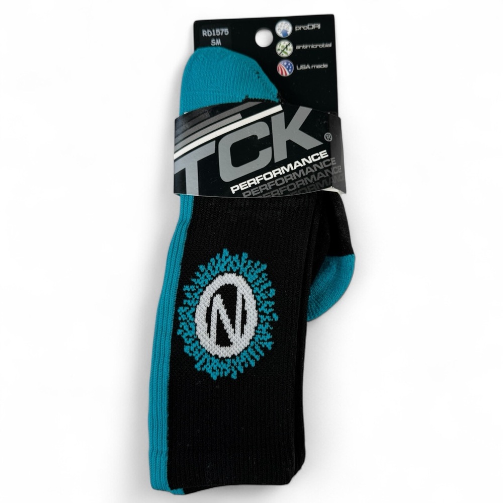 TCK‎ Performance Athletic Crew Socks Turquoise Black Size Small NWT
